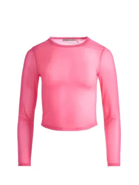 Alice   Olivia - Delaina Long Sleeve Mesh Crop Top - Candy