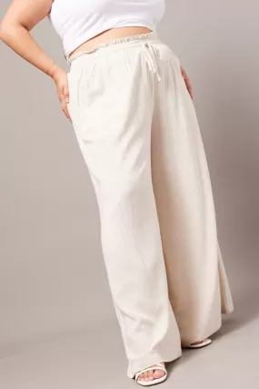 Beige Wide Leg Pants High Rise