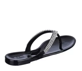 BLACK JELLY THONG SLIDES SANDALS