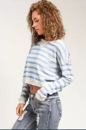 Blue Striped Cropped Sweater