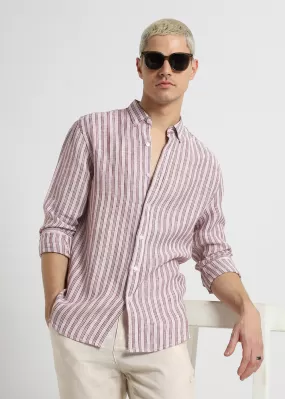 Brown Stripe Pure Irish Linen Shirt