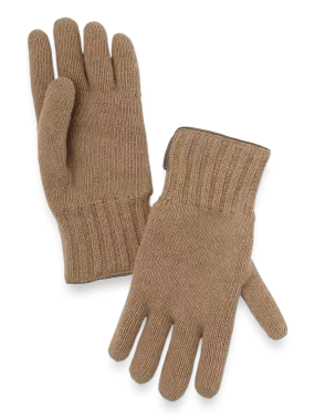 Cashmere Lined Knit Gloves - Camel