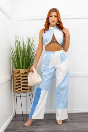 Crop Top With Matching Pant Set Blue