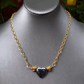 Hematite gemstone Heart Brass Leopard Necklace