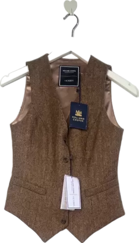 Holland Cooper Brown Herringbone Victoria Waistcoat UK 6