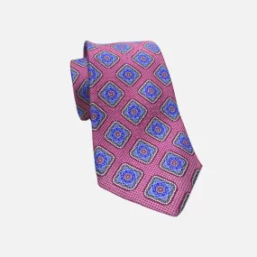 JZ Richards Medallion Silk Tie - Pink and Blue Elegance with Gray and Silver Accents - 100% Handmade in the USA