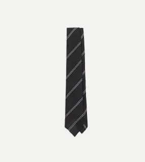 Navy and Silver Sandwich Stripe Hand Rolled Silk Grenadine Tie