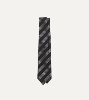 Navy and Silver Stripe Hand Rolled Large Knot Grenadine Tie