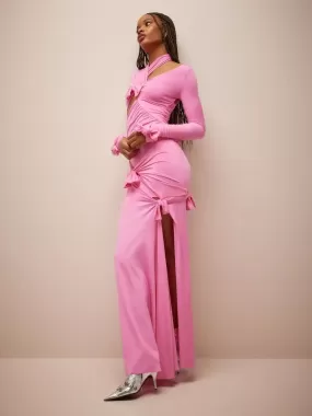 Pink Maxi Dress With Bows and Cutouts