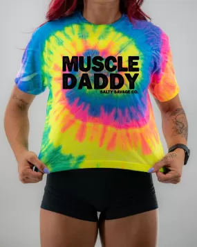 Salty Savage Ladies "MUSCLE DADDY" Spiral Tie Dye Crop Tee