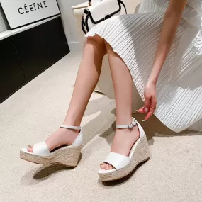 Sandalo Donna Cinturino Fibbia Ecopelle Espadrillas Zeppa Casual Elegante