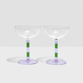 Stripe Coupe Glasses Set Of 2 | Lilac & Green